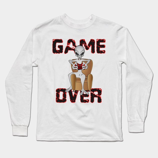 gray alien lover of video games. Game over. Long Sleeve T-Shirt by Ideas Design